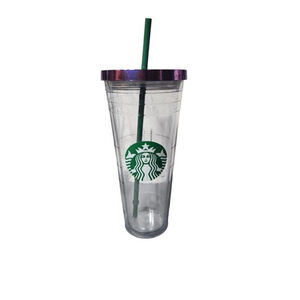 Starbucks 24oz Reusable Cold Cup Tumbler with Purple Iridescent Lid and Green Re